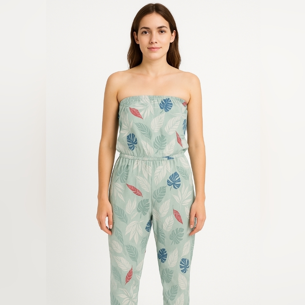 Azure Skies Blue Floral Print Tube Top Romper Medium